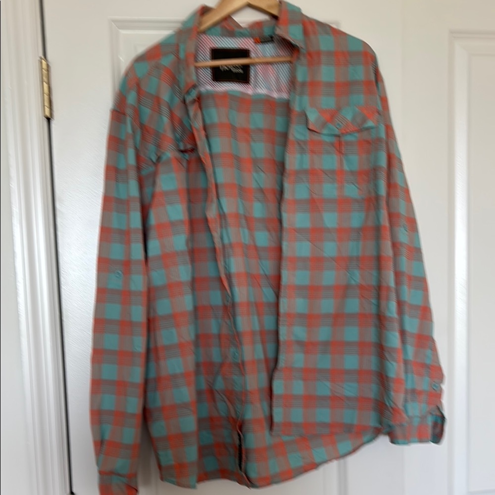 Howler Brothers Lightweight Shirt Jacket Orange and Green